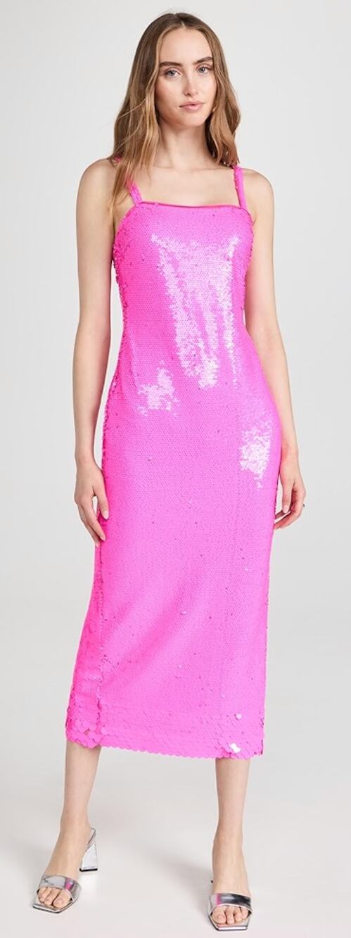 SAYLOR Tuckernuck Barbie Hot Pink Sequin Farren Fitted Sleeveless Midi Dress